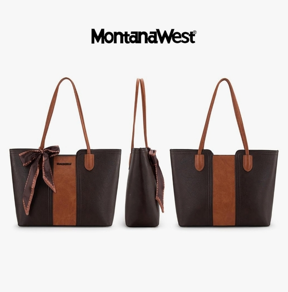 Montana West Brown and Tan Tote Bag NWT - Picture 4 of 9